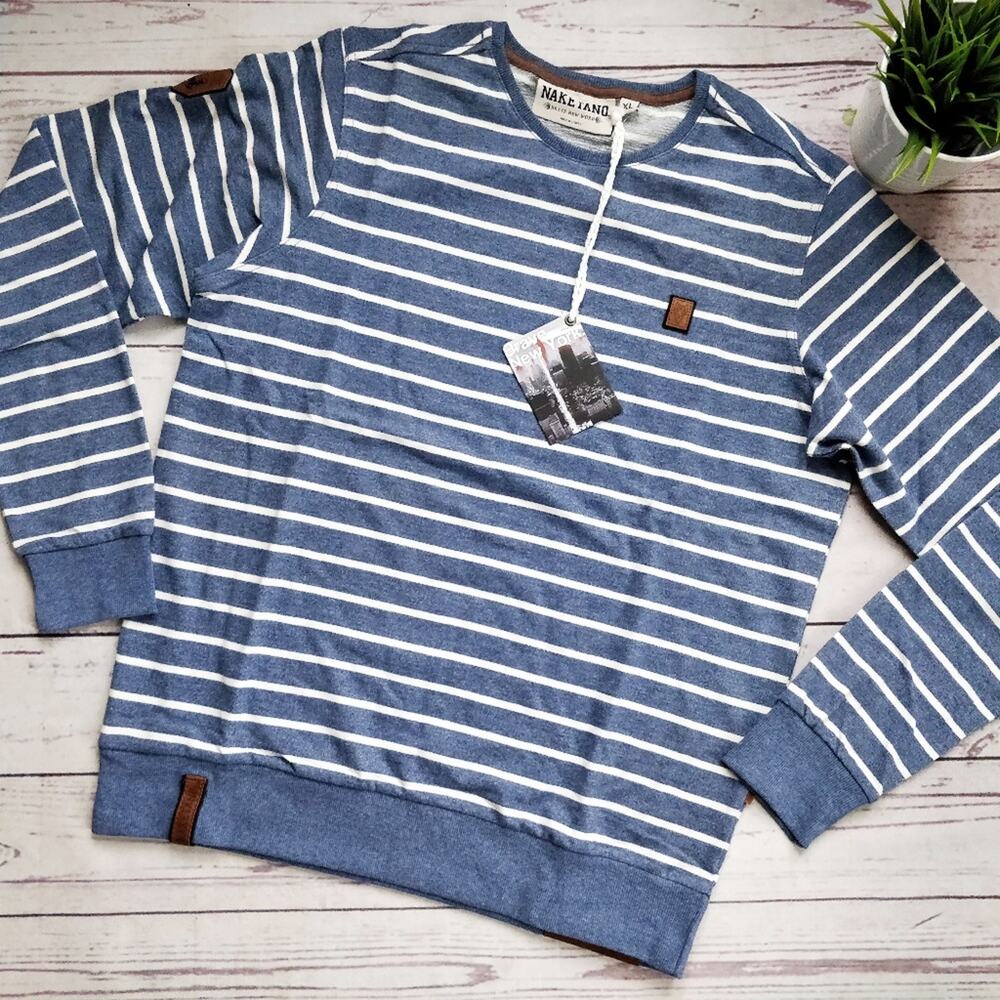 NAKETANO Striped Meidericher Men's Sweatshirt Blue, Crew Neck, size XL, NWT